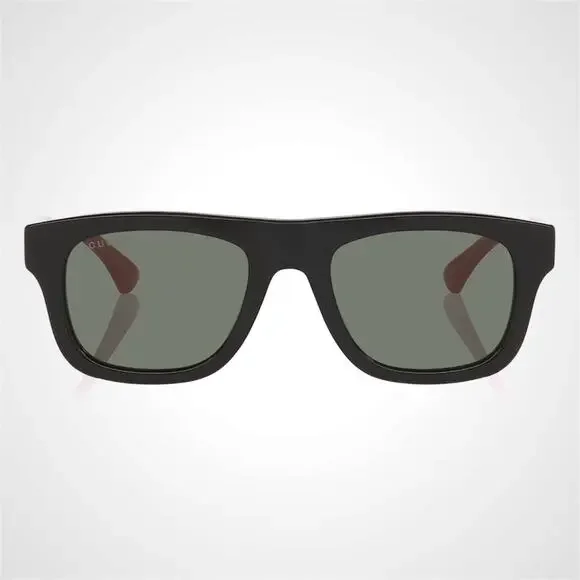 New GUCCI Sunglasses Mens 52mm Black Square Rectangle Aviator Red Green Web Arm - Picture 2 of 8